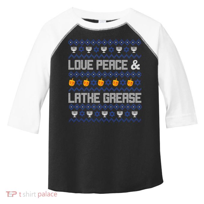 Love Peace & Latke Grease Hanukkah Ugly Toddler Fine Jersey T-Shirt