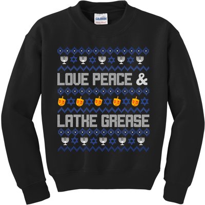 Love Peace & Latke Grease Hanukkah Ugly Kids Sweatshirt