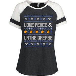 Love Peace & Latke Grease Hanukkah Ugly Enza Ladies Jersey Colorblock Tee