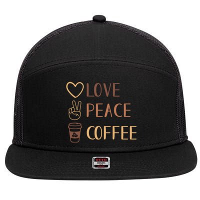 Love Peace Coffee Funny 7 Panel Mesh Trucker Snapback Hat