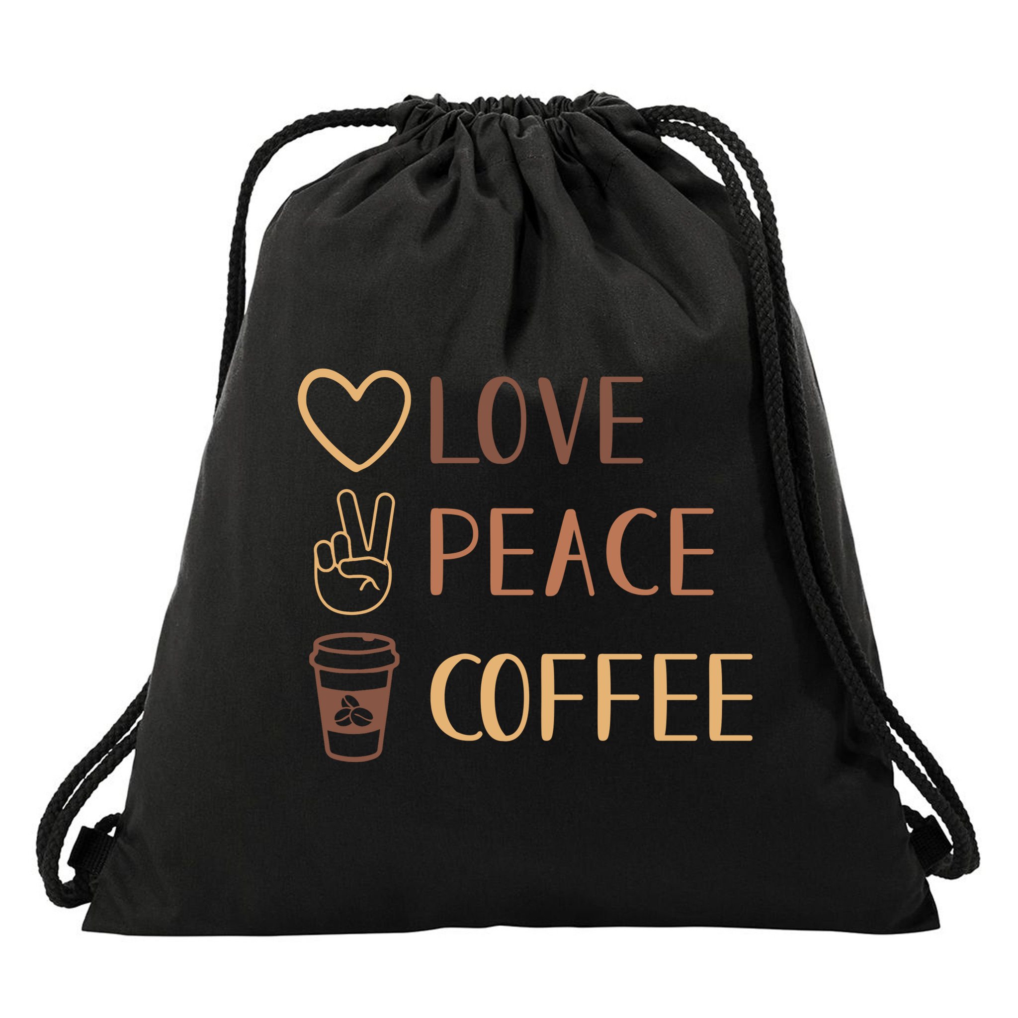 Love Peace Coffee Funny Drawstring Bag