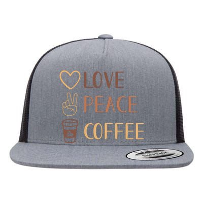 Love Peace Coffee Funny Flat Bill Trucker Hat