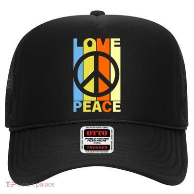 Love Peace Hippie Retro High Crown Mesh Back Trucker Hat