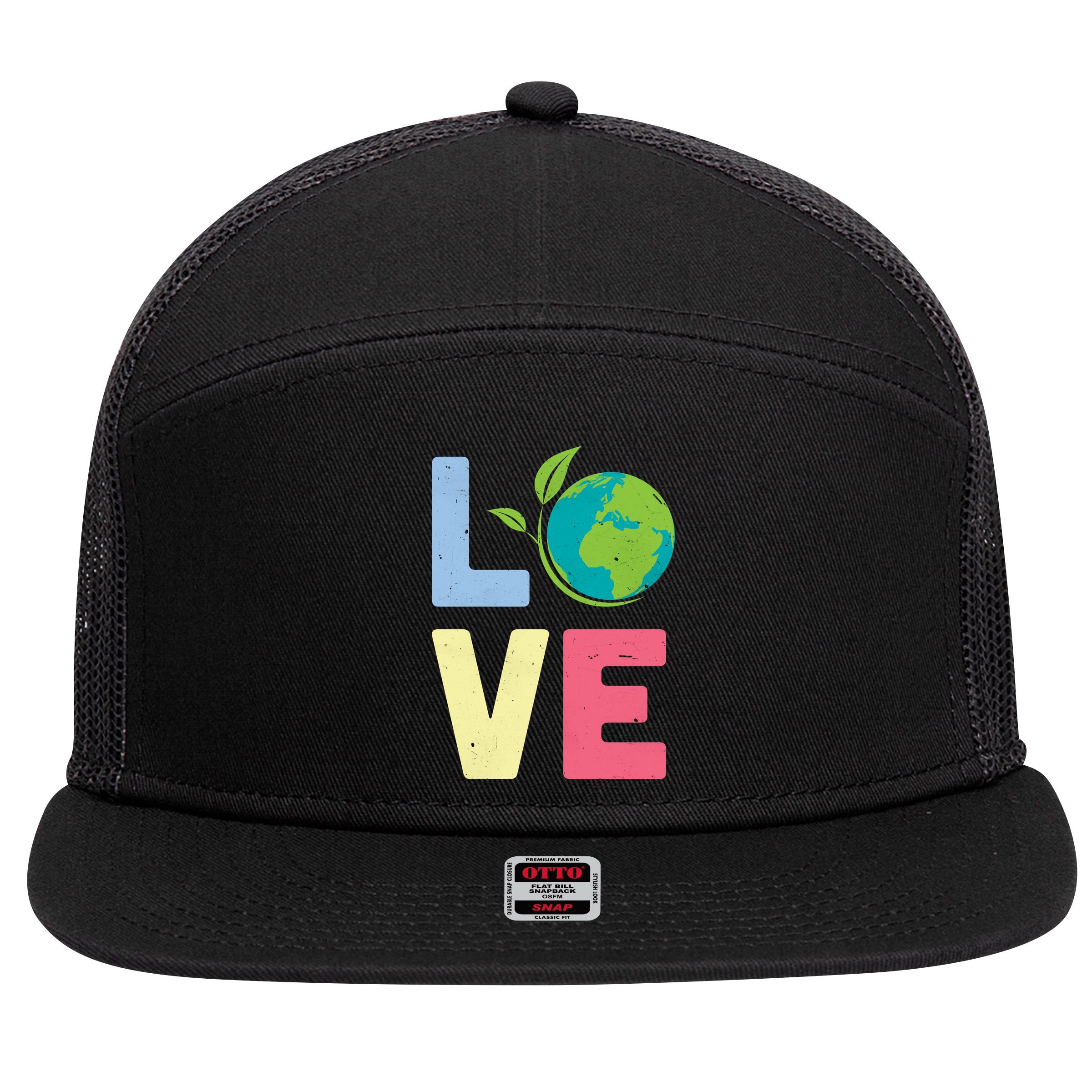 Love Planet Earth Day 7 Panel Mesh Trucker Snapback Hat