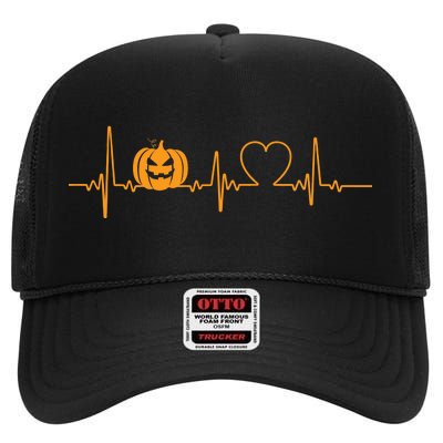 Love Pumpkins Halloween Heartbeat High Crown Mesh Back Trucker Hat