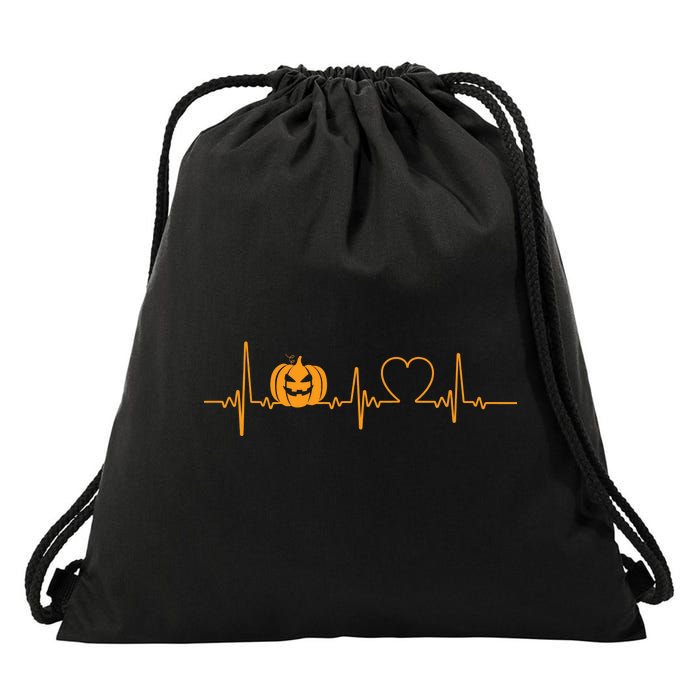 Love Pumpkins Halloween Heartbeat Drawstring Bag