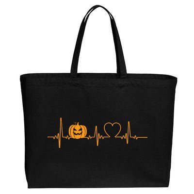 Love Pumpkins Halloween Heartbeat Cotton Canvas Jumbo Tote