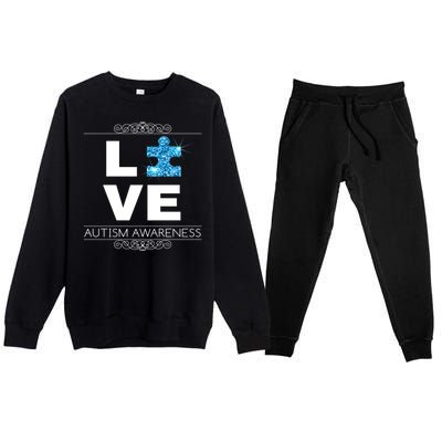 Love Puzzle Piece Autism Awareness Design Premium Crewneck Sweatsuit Set