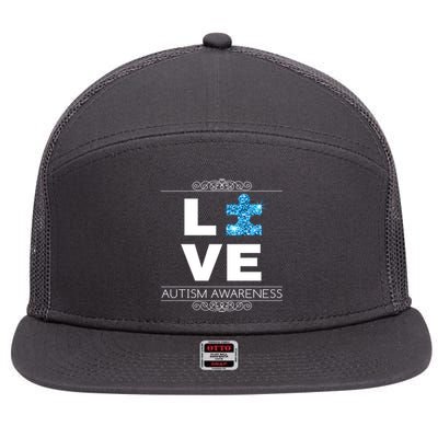 Love Puzzle Piece Autism Awareness Design 7 Panel Mesh Trucker Snapback Hat