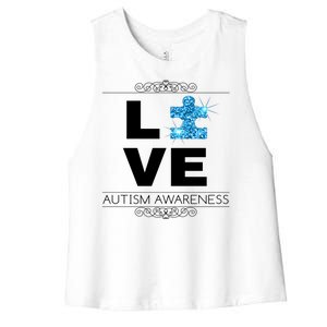 Love Puzzle Piece Autism Awareness Design Women's Racerback Cropped Tank