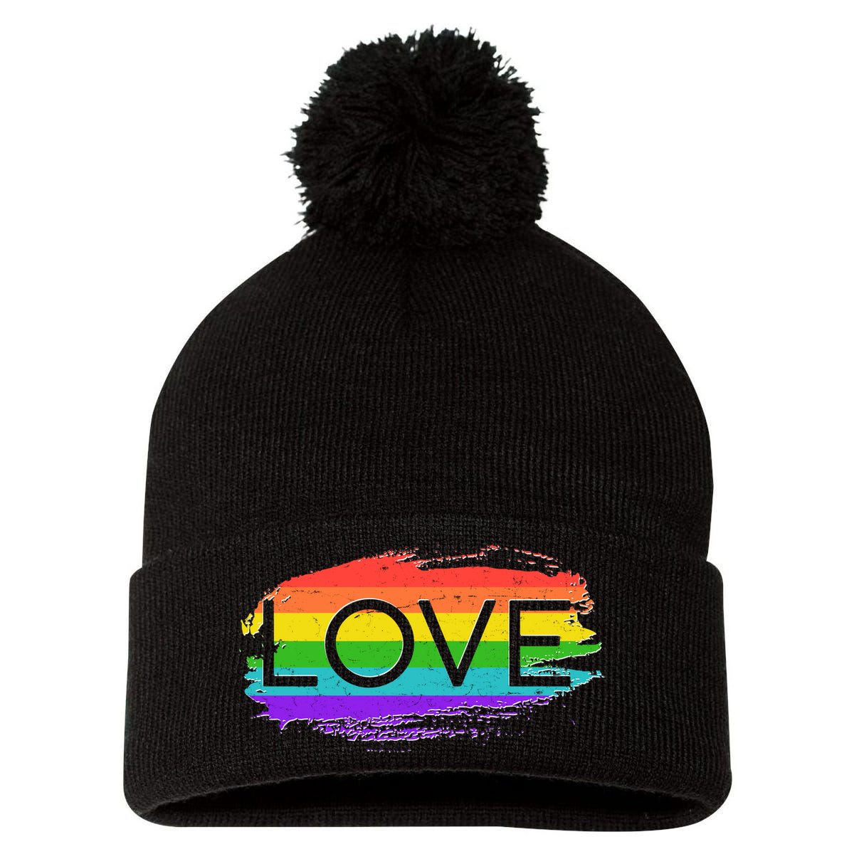 Love Rainbow Paint Gay Pride Pom Pom 12in Knit Beanie