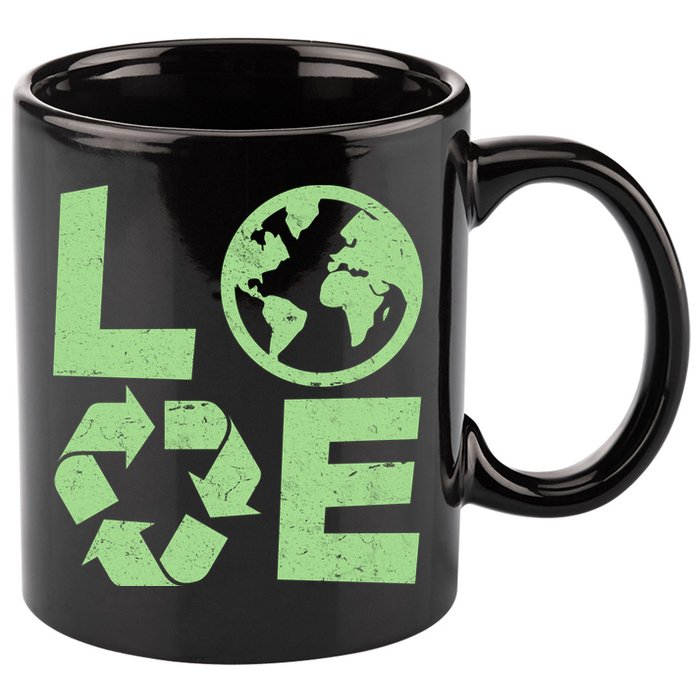 LOVE Recycle Earth Day 11oz C Handle Ceramic Mug