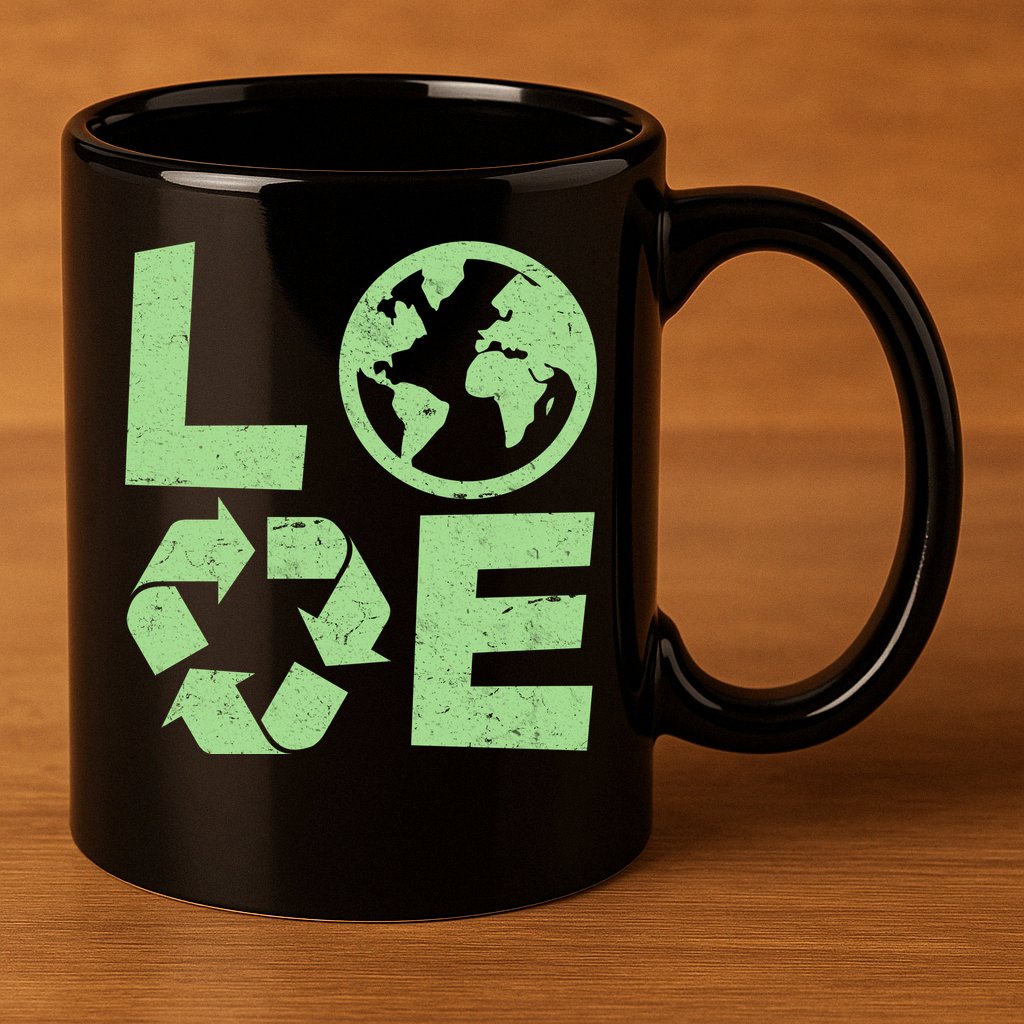 LOVE Recycle Earth Day 11oz C Handle Ceramic Mug