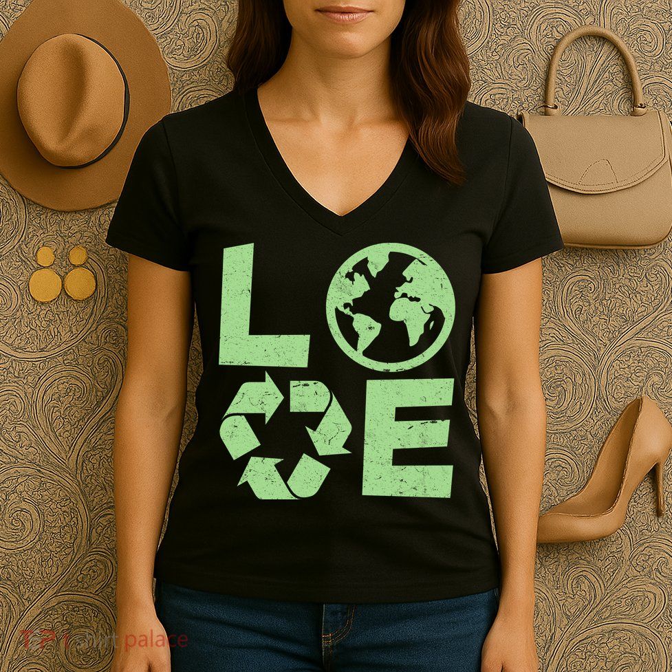 LOVE Recycle Earth Day Women's V-Neck T-Shirt