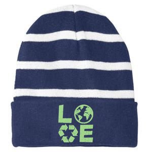 LOVE Recycle Earth Day Striped Beanie with Solid Band