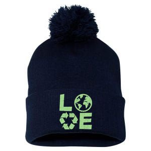 LOVE Recycle Earth Day Pom Pom 12in Knit Beanie