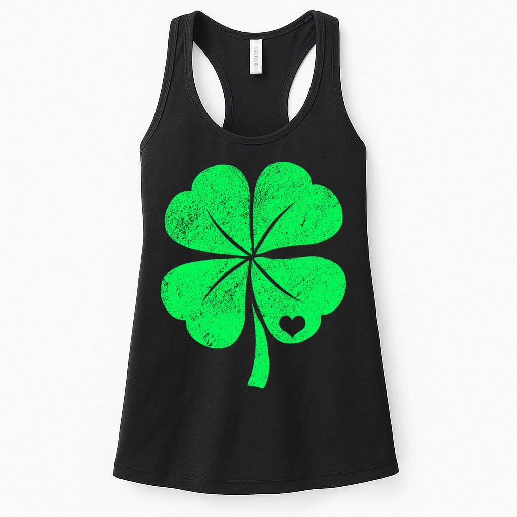Love Shamrock Vintage Distressed Irish Clover Womens Tank Top