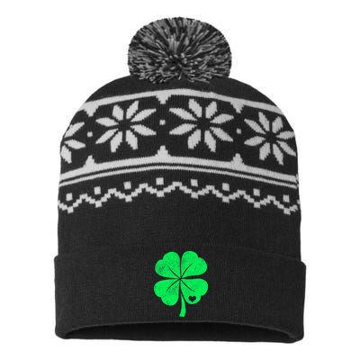 Love Shamrock Vintage Distressed Irish Clover USA-Made Snowflake Beanie