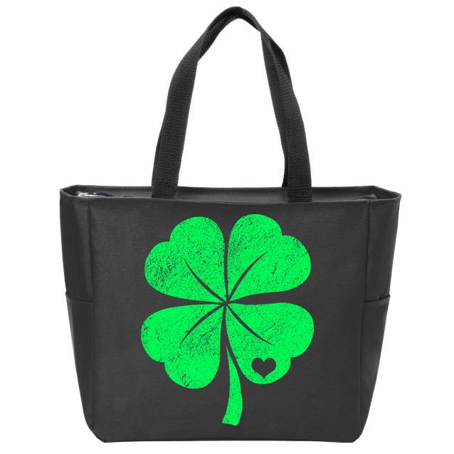 Love Shamrock Vintage Distressed Irish Clover Zip Tote Bag