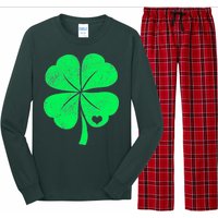 Love Shamrock Vintage Distressed Irish Clover Long Sleeve Pajama Set