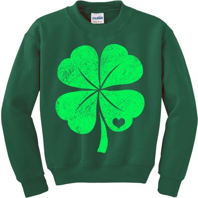 Love Shamrock Vintage Distressed Irish Clover Kids Sweatshirt