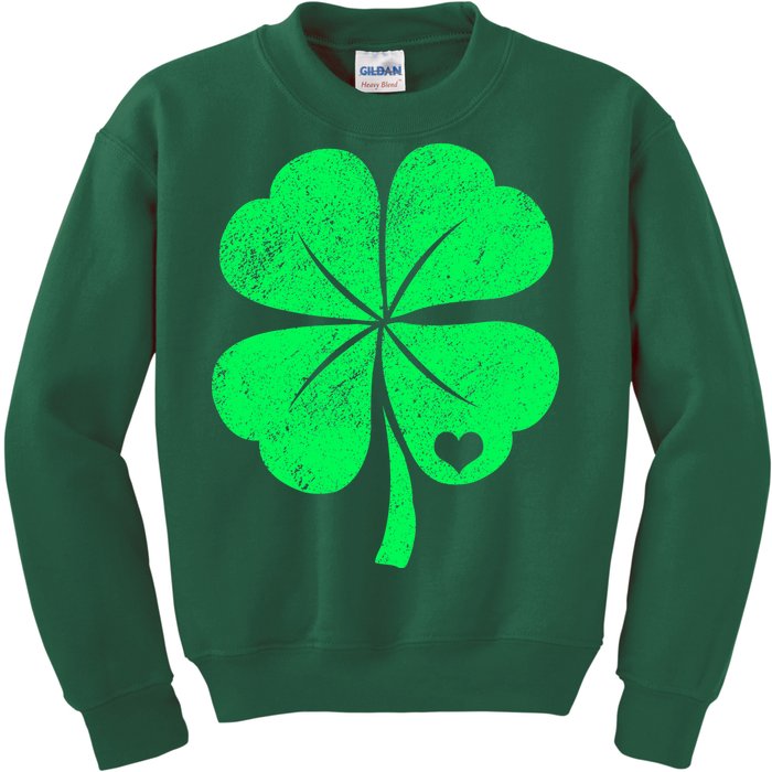 Love Shamrock Vintage Distressed Irish Clover Kids Sweatshirt