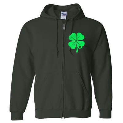 Love Shamrock Vintage Distressed Irish Clover Full Zip Hoodie
