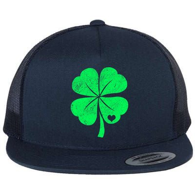 Love Shamrock Vintage Distressed Irish Clover Flat Bill Trucker Hat