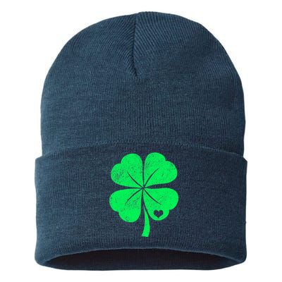 Love Shamrock Vintage Distressed Irish Clover Sustainable Knit Beanie