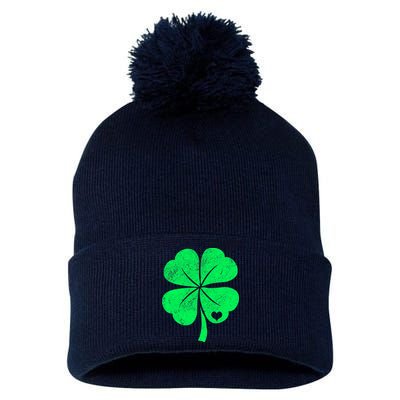 Love Shamrock Vintage Distressed Irish Clover Pom Pom 12in Knit Beanie