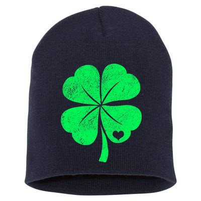 Love Shamrock Vintage Distressed Irish Clover Short Acrylic Beanie