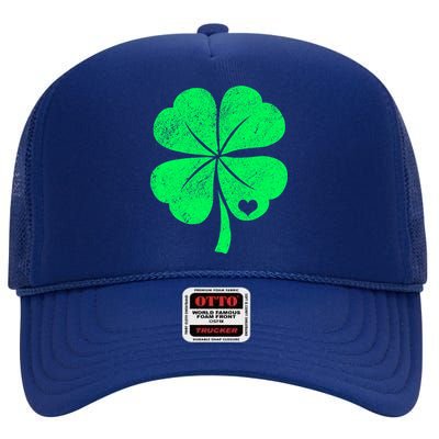 Love Shamrock Vintage Distressed Irish Clover High Crown Mesh Back Trucker Hat