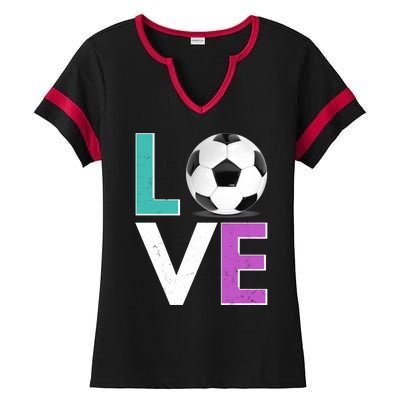 LOVE Soccer Sports Fan Ladies Halftime Notch Neck Tee