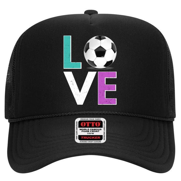 LOVE Soccer Sports Fan High Crown Mesh Back Trucker Hat