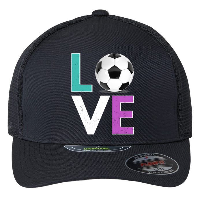 LOVE Soccer Sports Fan Flexfit Unipanel Trucker Cap