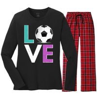 LOVE Soccer Sports Fan Women's Long Sleeve Flannel Pajama Set 