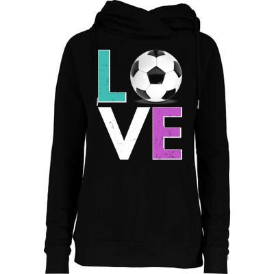 LOVE Soccer Sports Fan Womens Funnel Neck Pullover Hood