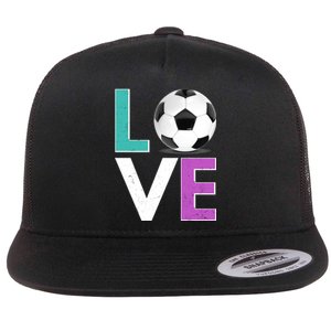 LOVE Soccer Sports Fan Flat Bill Trucker Hat