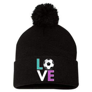 LOVE Soccer Sports Fan Pom Pom 12in Knit Beanie