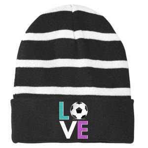 LOVE Soccer Sports Fan Striped Beanie with Solid Band