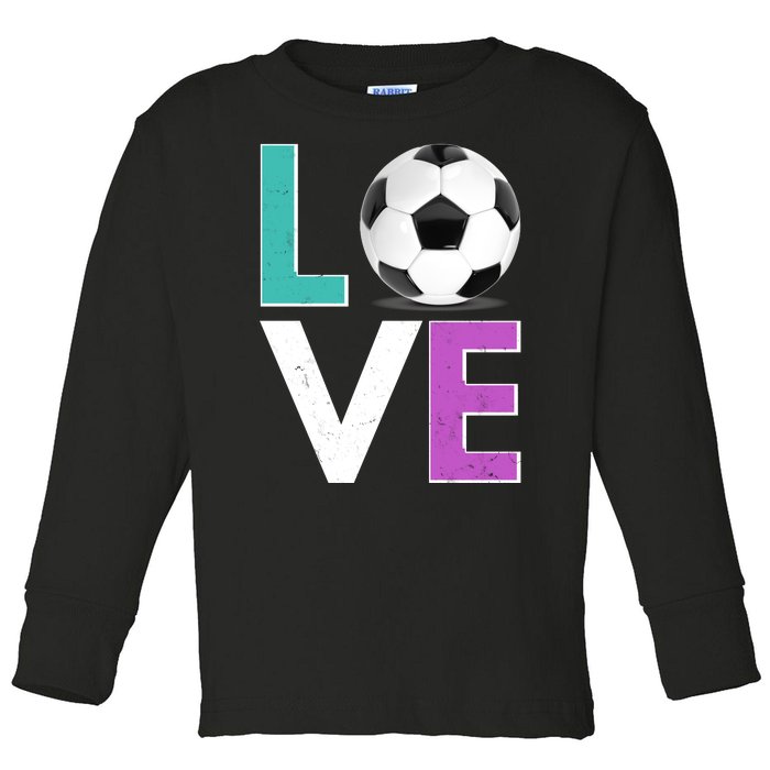 LOVE Soccer Sports Fan Toddler Long Sleeve Shirt