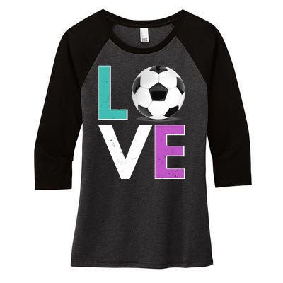 LOVE Soccer Sports Fan Women's Tri-Blend 3/4-Sleeve Raglan Shirt