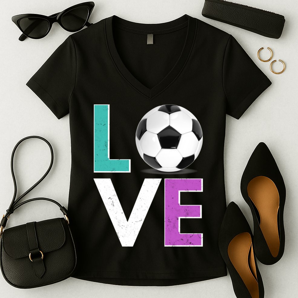 LOVE Soccer Sports Fan Women's V-Neck T-Shirt
