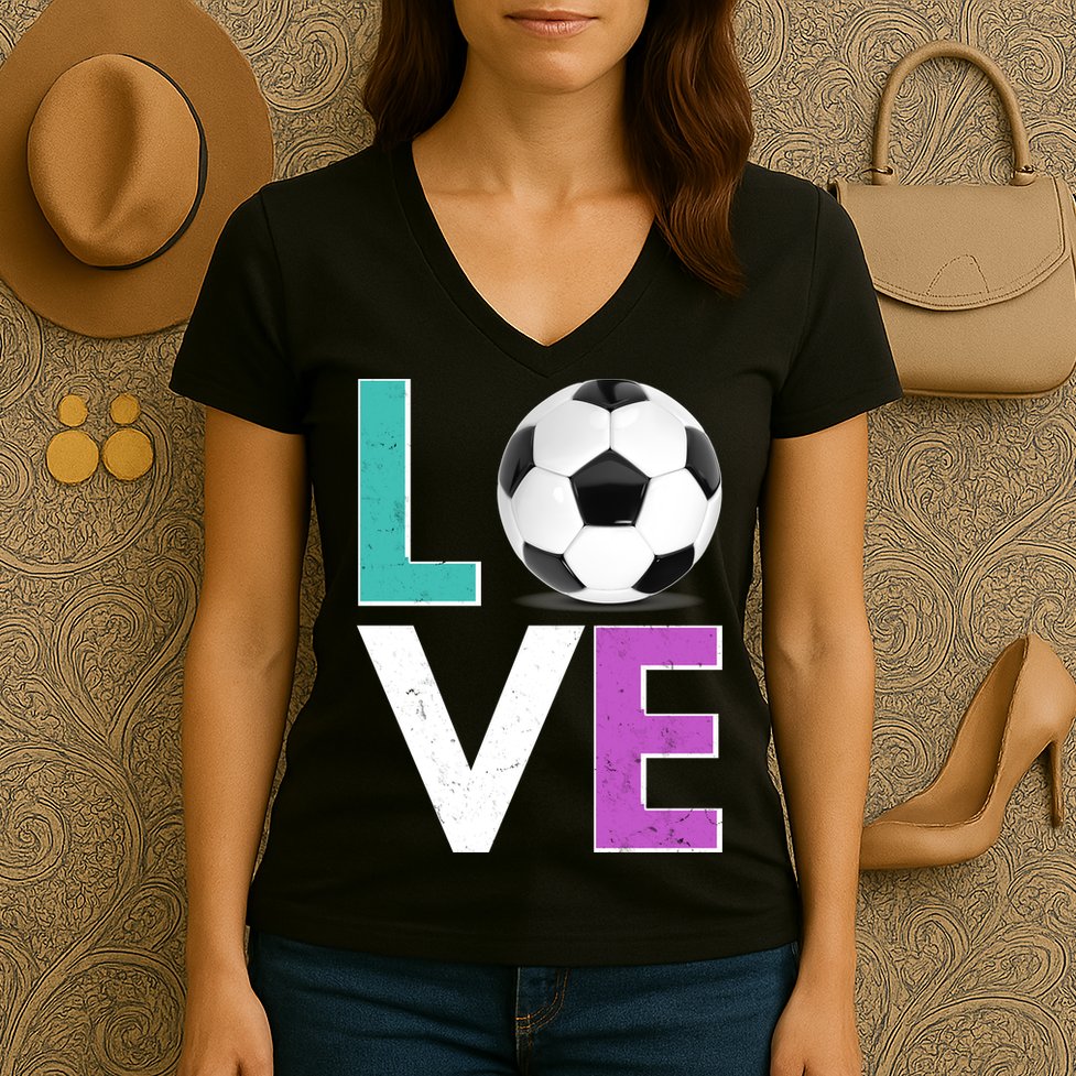 LOVE Soccer Sports Fan Women's V-Neck T-Shirt
