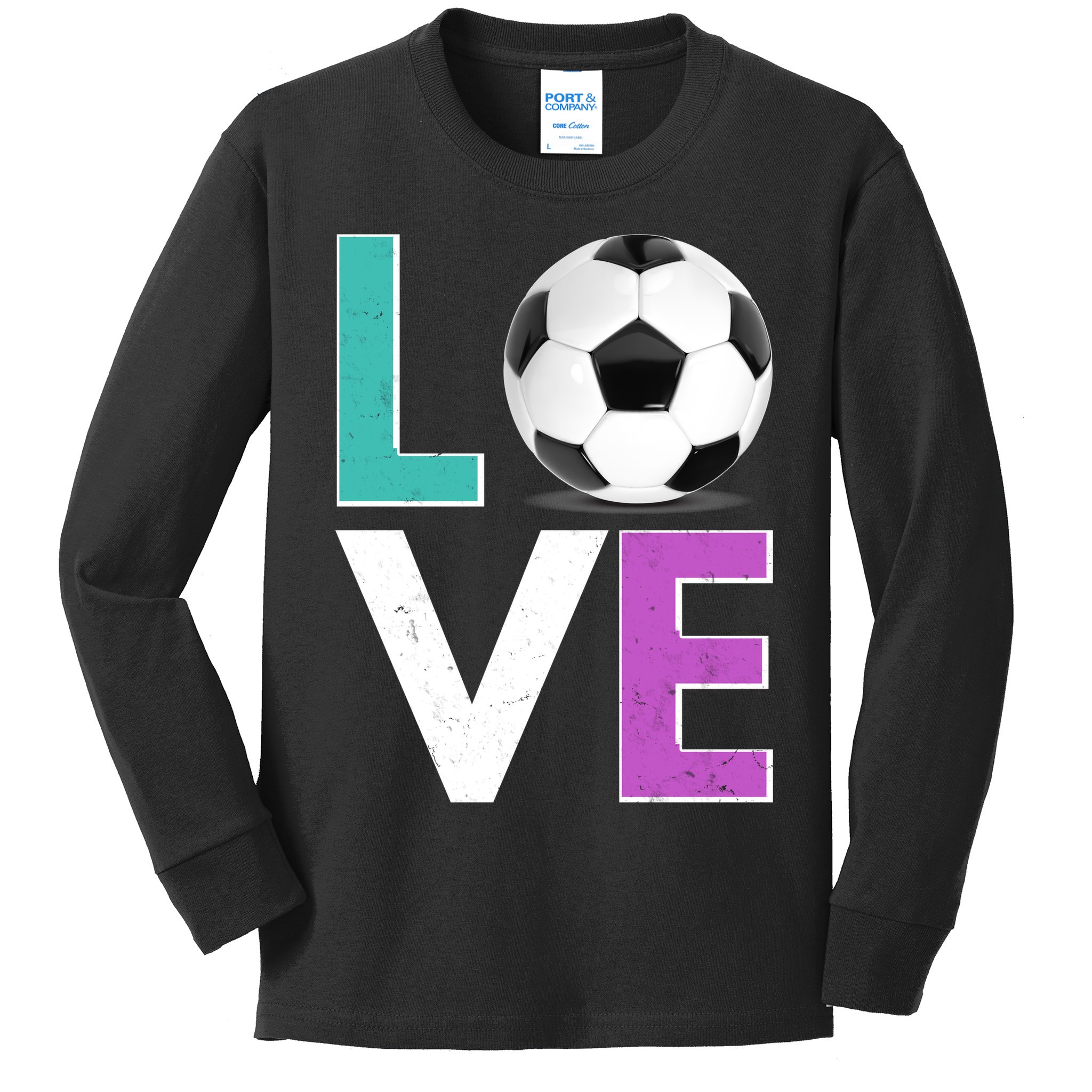 LOVE Soccer Sports Fan Kids Long Sleeve Shirt