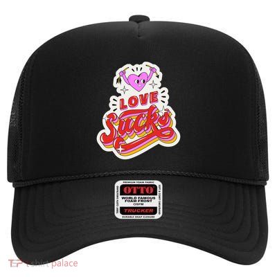 Love Sucks Funny Valentine's Day High Crown Mesh Back Trucker Hat