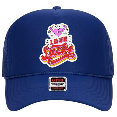 Love Sucks Funny Valentine's Day High Crown Mesh Back Trucker Hat