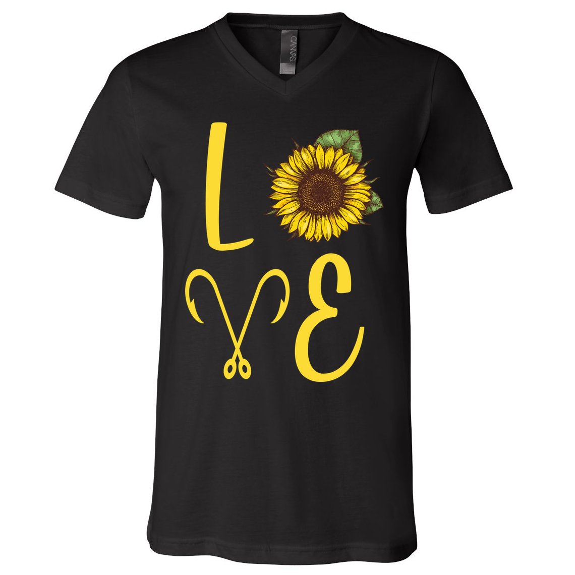 Love Sunflower And Fishing V-Neck T-Shirt