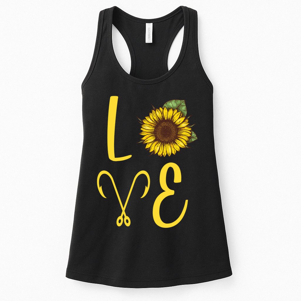 Love Sunflower And Fishing Womens Tank Top