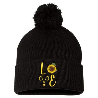 Love Sunflower And Fishing Pom Pom 12in Knit Beanie